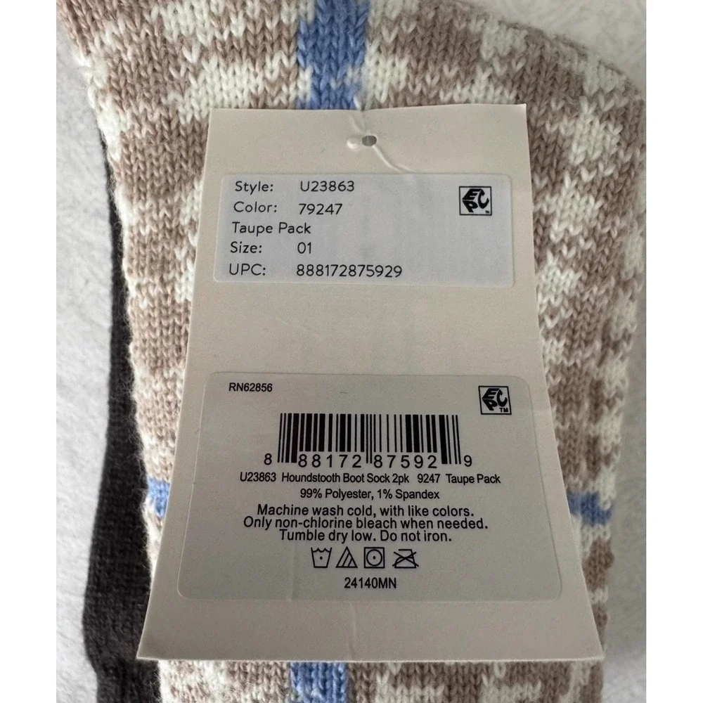 HUE Womens 2 Pack Heavy Weight Boot Socks Houndstooth‎ Taupe Brown New One Size